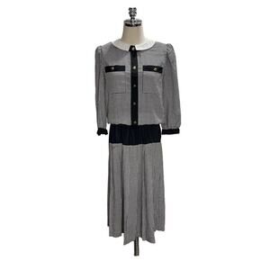 VTG 80s Y2K Sz 8 P Dress ACT I New York Houndstooth Peter Pan Collar Gold Button